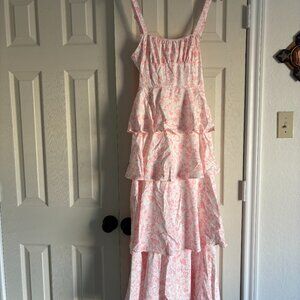 NEW Pink Floral Tiered Maxi Dress